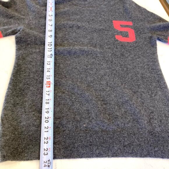 Halogen 100% Cashmere Grey Raglan #5 Stripe Sleeves Preppy Soft Sweater Large - Picture 8 of 8